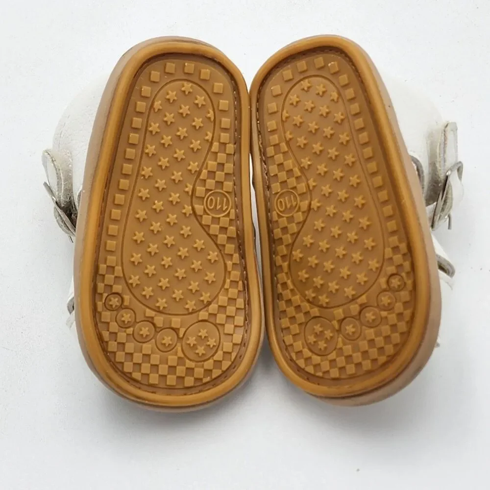 Baby Shoes Criss Cross Faux Leather Buckle Sandals White Infant Size 0-6 Months